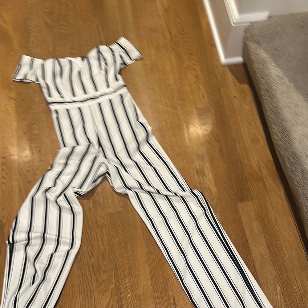 Black and White Striped Jumpsuit with Relaxed Fit
